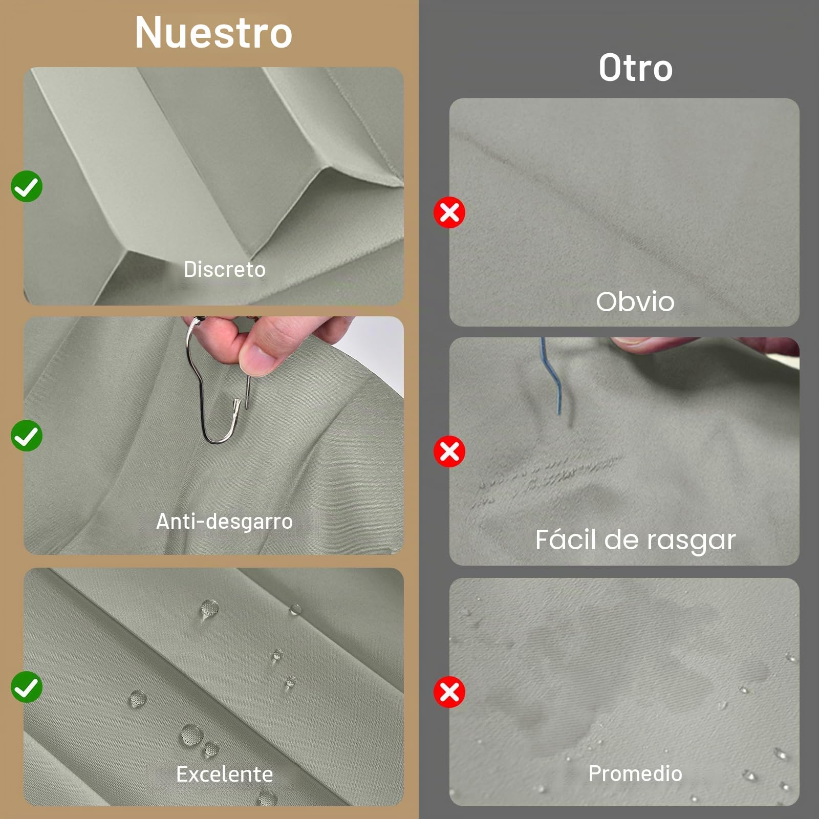 Cortina separadora de ambientes, extraancha, 241 x 254 cm, impermeable, separador de habitaciones, con ganchos, para baño, dormitorio, salón, oficina, protección visual (gris claro)