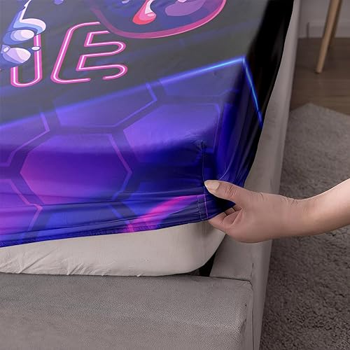 Miniatura 4 de AILONEN Juego de sábanas bajeras para gamer, tamaño individual XL, juego de sábanas para videojuegos, juego de sábanas de juegos hexagonales de
