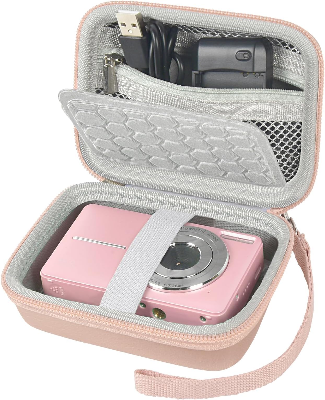 Boobowl Digital Camera Case with Shockproof Bumps, Travel Carrying Case Compatible with KODAK PIXPRO FZ45 FZ55, for CAMKORY, for Canon IXUS, Storage Bag for Kids Vlogging Gear & SD Card-Rose Gold