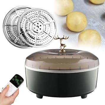 Bread Proofer, Dough Proofing Box with Adjustable Temperature & Timing, Stainless Steel Liner, with 2 Round Steamer Racks, Suitable for Making Bread, Yogurt, Natto and Handmade Soap,Green