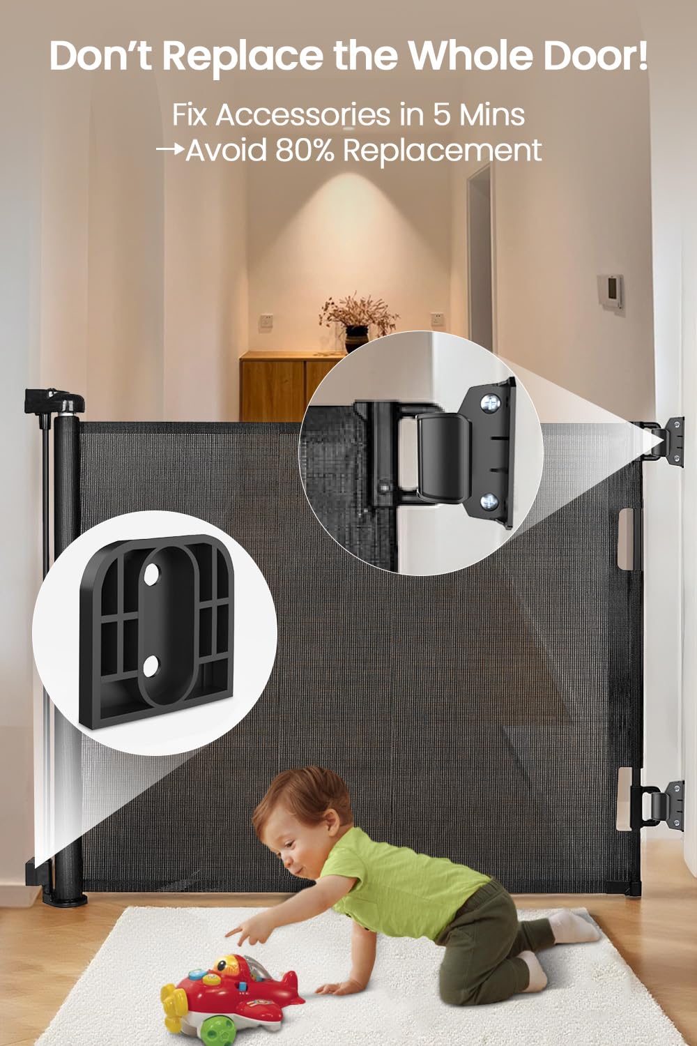 Yaekea Retractable Baby Gate Replacement Parts Compatible with 55" W x 33" H Retractable Baby Gates Including 2 Latches+2 Brackets+1 Set of Screws for Dog Gate Easy Installation - Image 3