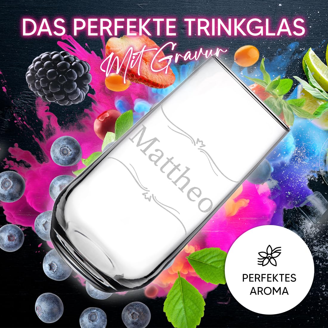 polar-effekt Longdrinkgläser 470 ml 6er-Set mit personalisierter Gravur - bleifreies Wasser-Trinkglas - Lasergravur mit Namen - für Cocktails, Drinks, Wasser und Saft