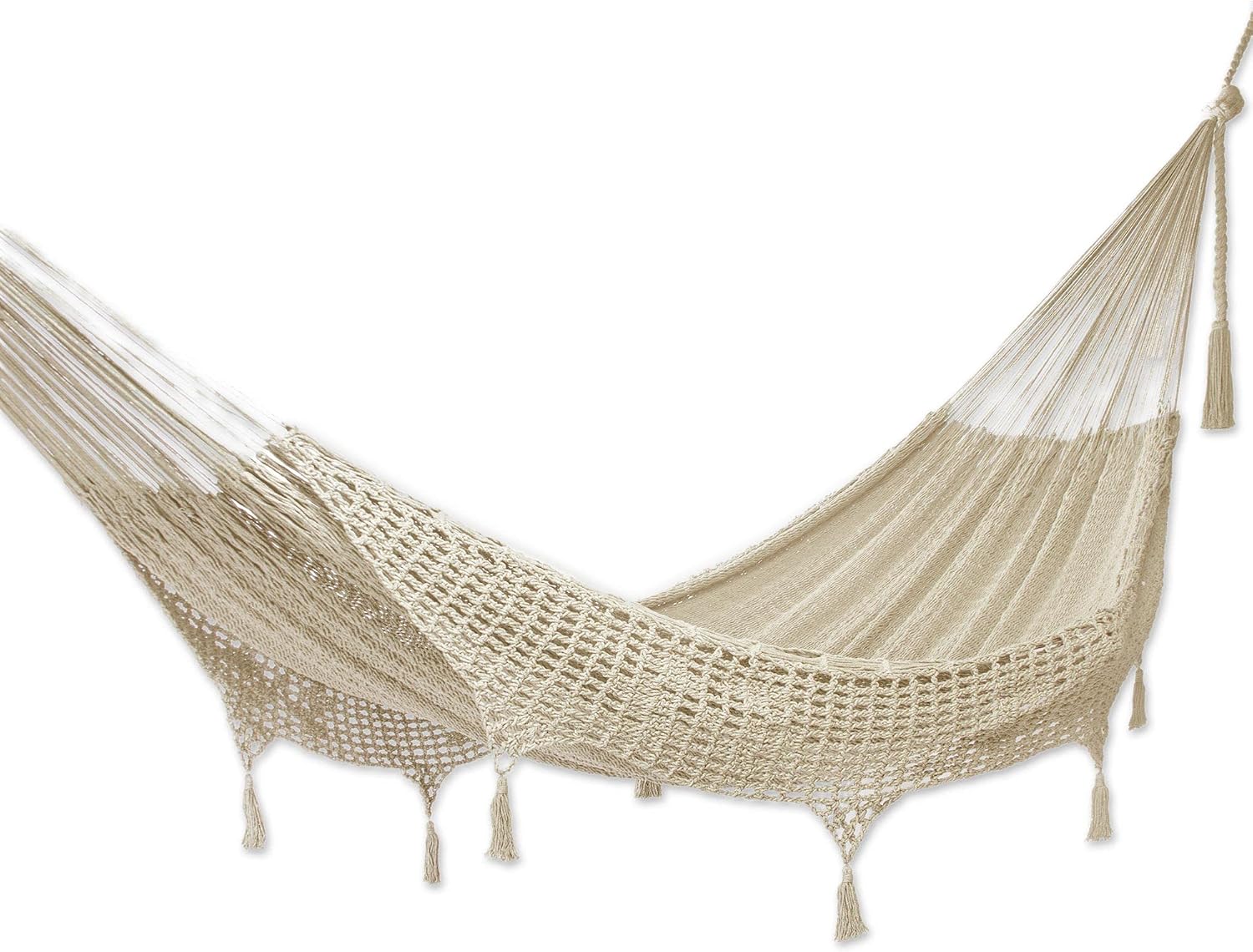 Novica Handmade Veranda in Beige Cotton Rope Hammock (Triple)