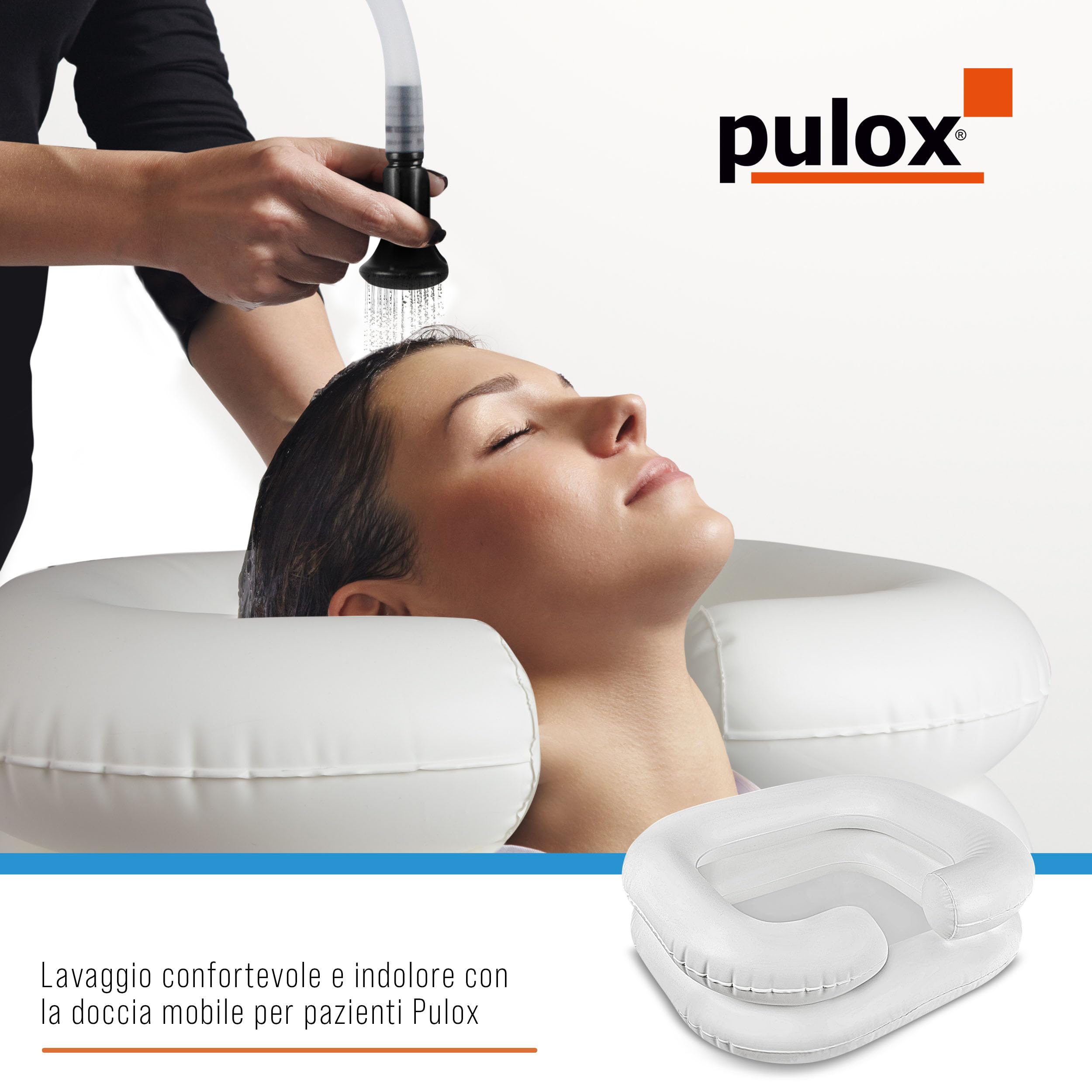 Pulox Lavandino mobile gonfiabile - Bacinella per Shampoo con sacca d'acqua, soffione e pompa d'aria - Vasca per il lavaggio dei capelli per pazienti allettati