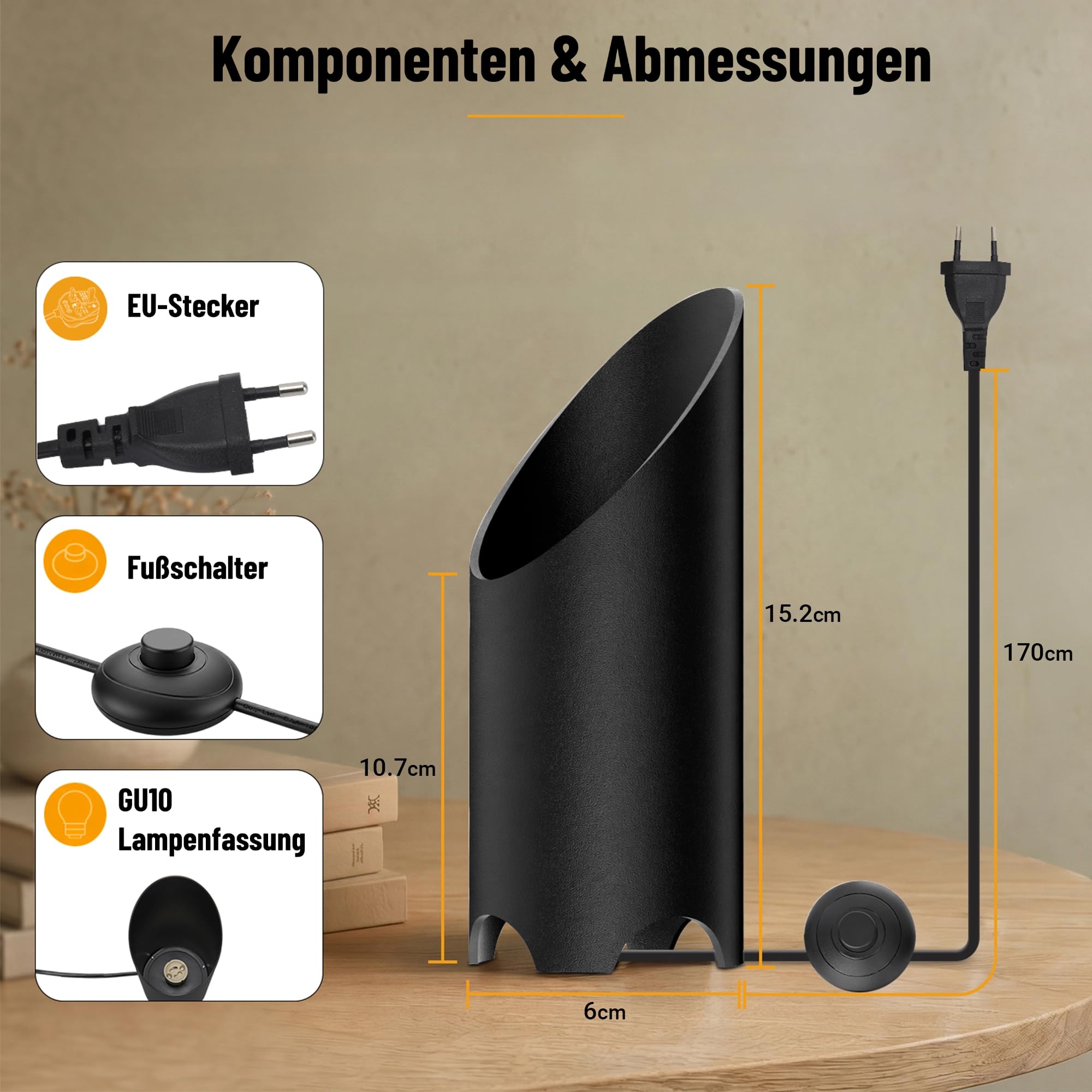 LED Bodenstrahler Innen Wohnzimmer: 3000K 7W GU10, Schwarz, 2 Stück | 3000K warmweißer LED Uplight Spot mit Fußschalter und 1,8 m Kabel für indirekte Beleuchtung, Pflanzen, Bilder und Sofaecken