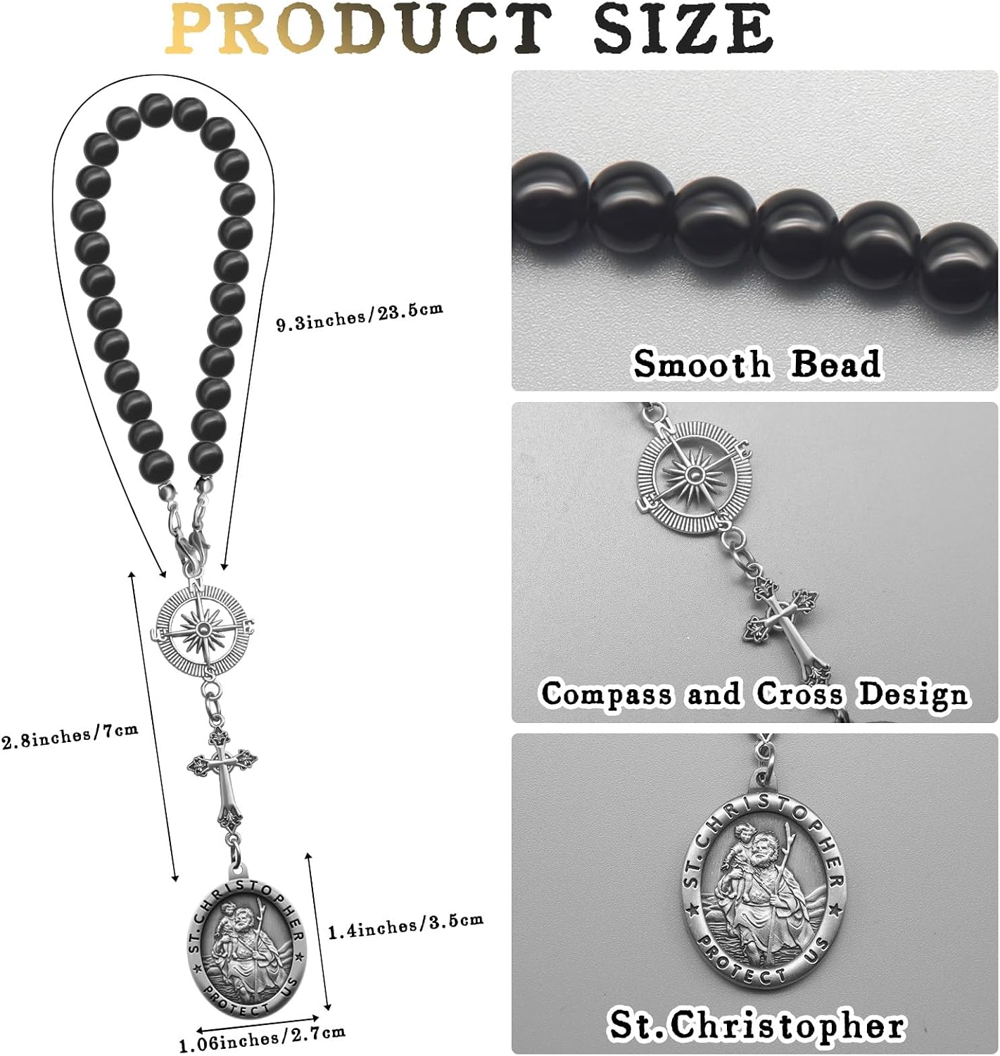 St Christopher Car Rearview Mirror Decor Medal, Cross Hanging Accessories with Car Rosary Keychain Charm image 3