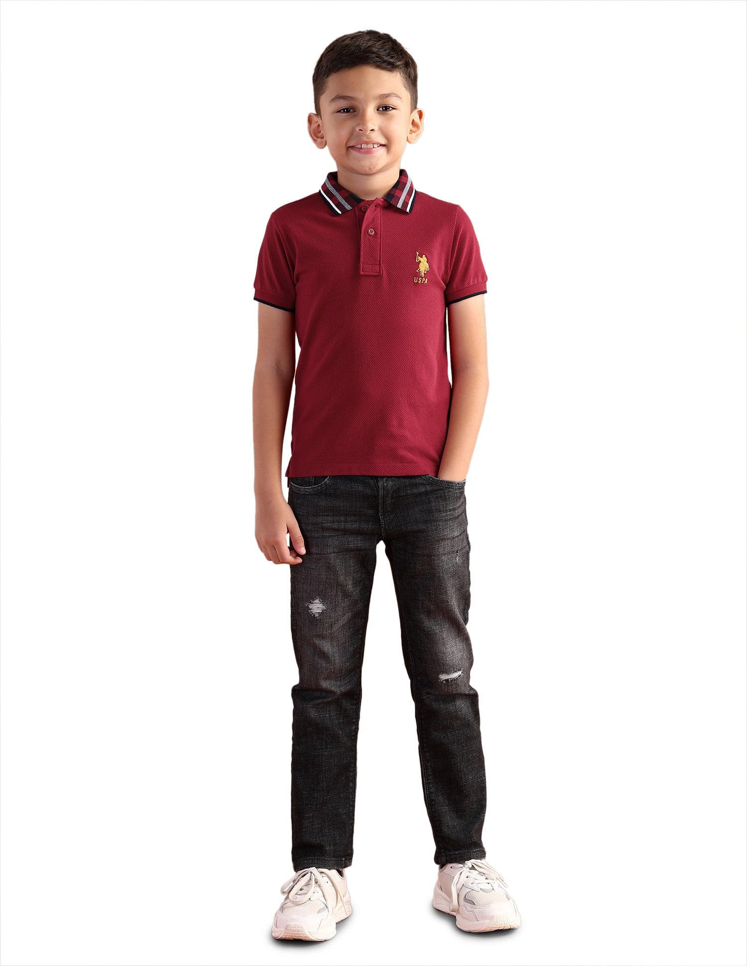 USPA Kids Boy's Red Solid Collared Neck Half Sleeve Casual Cotton Regular Fit T-Shirts (UKTSH1441_Red_12 Months) 3