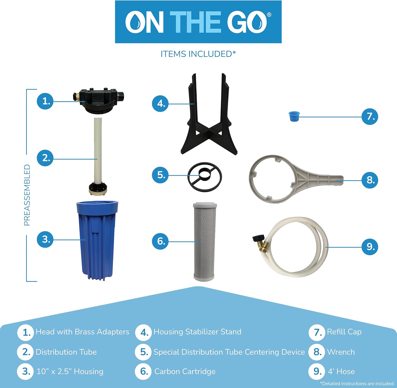 On The Go Water Softener Salt Regeneration Kit, 10" x 2.5" Housing with Carbon Filter, Garden Hose and Installation Accessories