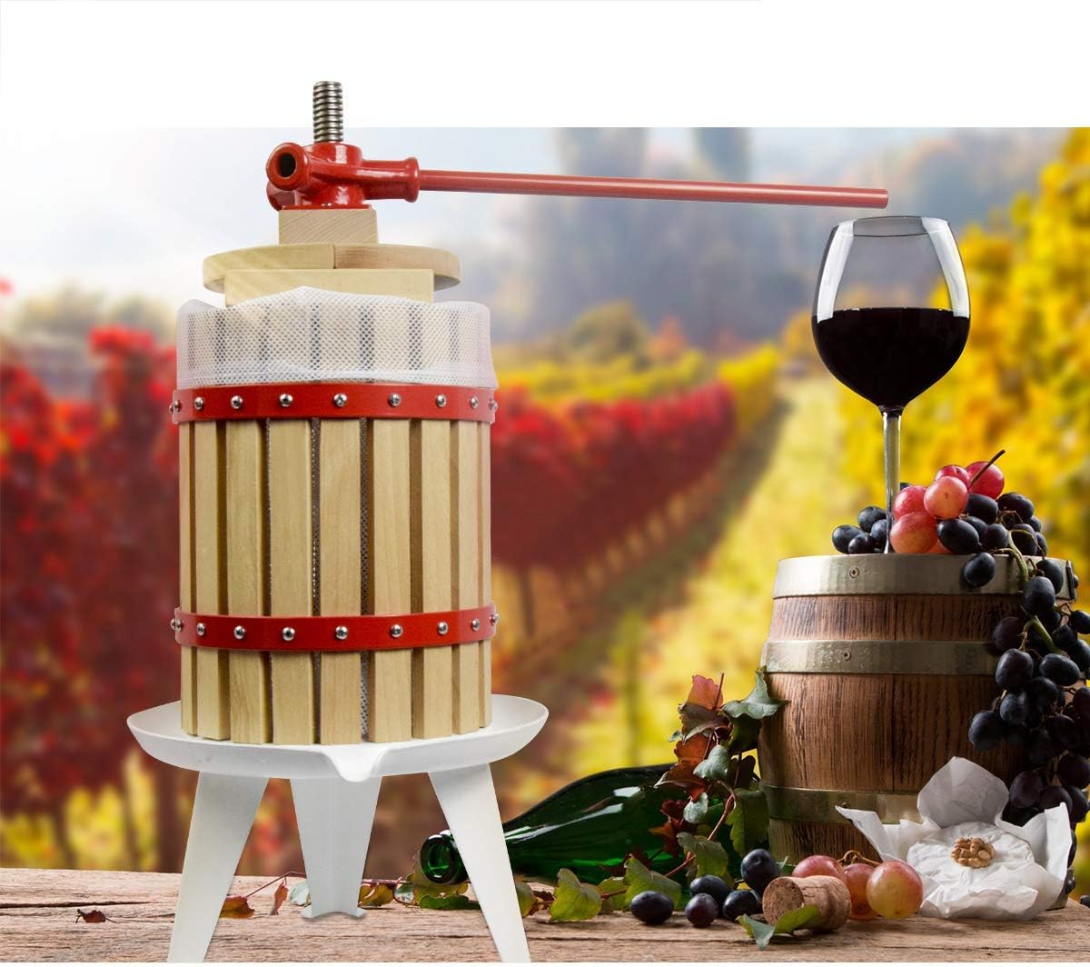Fruit Wine Press and Crusher,100% Nature Apple&Grape&Berries Crusher Manual Juice Maker for Kitchen