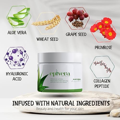 Miniatura 4 de Epivera Gel de aloe vera, brillo, hidrata debajo de los ojos, mezcla grasa seca y pieles sensibles, más suave y firme, rellena arrugas, flacidez y