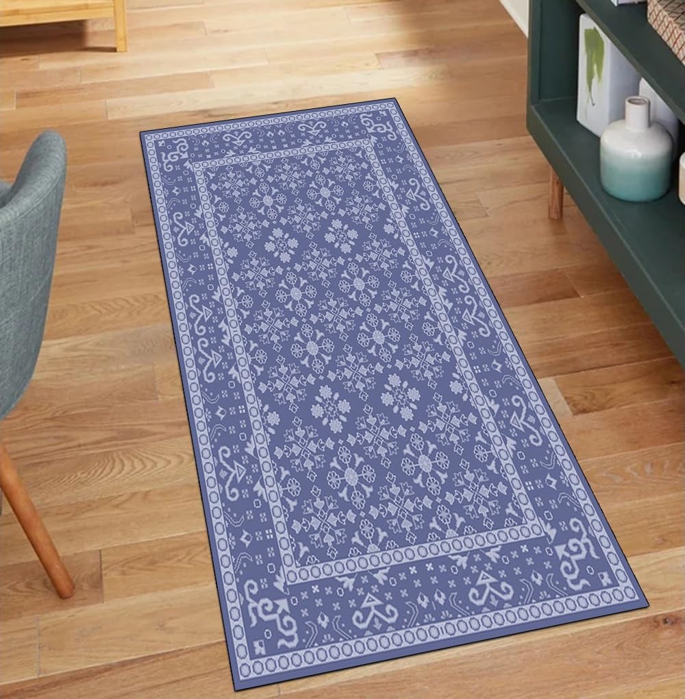Alfombra de pasillo azul lavable y antideslizante vintage de 40x180 cm