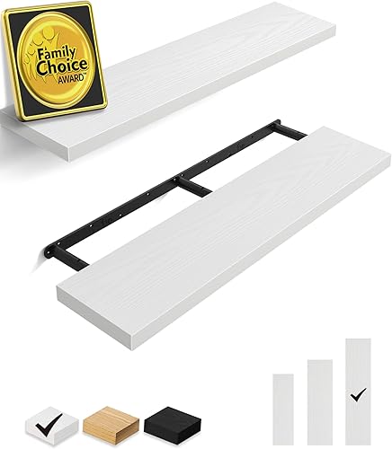 Miniatura 11 de BAYKA Estantes flotantes, 36 pulgadas de largo, estantes de madera rústica montados en la pared para baño, dormitorio, sala de estar, cocina, B.