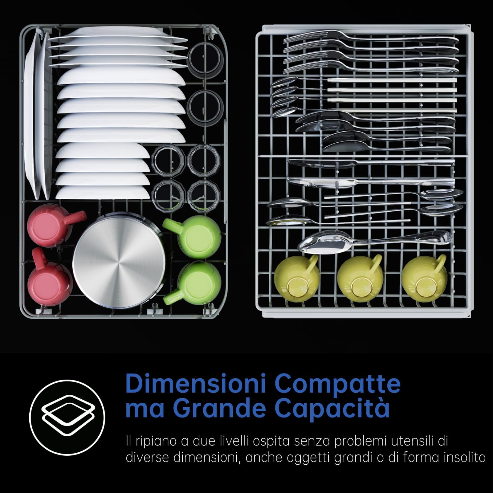 AIRMSEN Lavastoviglie da Tavolo Mini Lavastoviglie con 7+2 Programmi Funzione Sale Addolcitore Serbatoio da 5L Control Táctil & Pantalla LED, Lavastoviglie Compatta per Cucine Appartamenti e Dormitori