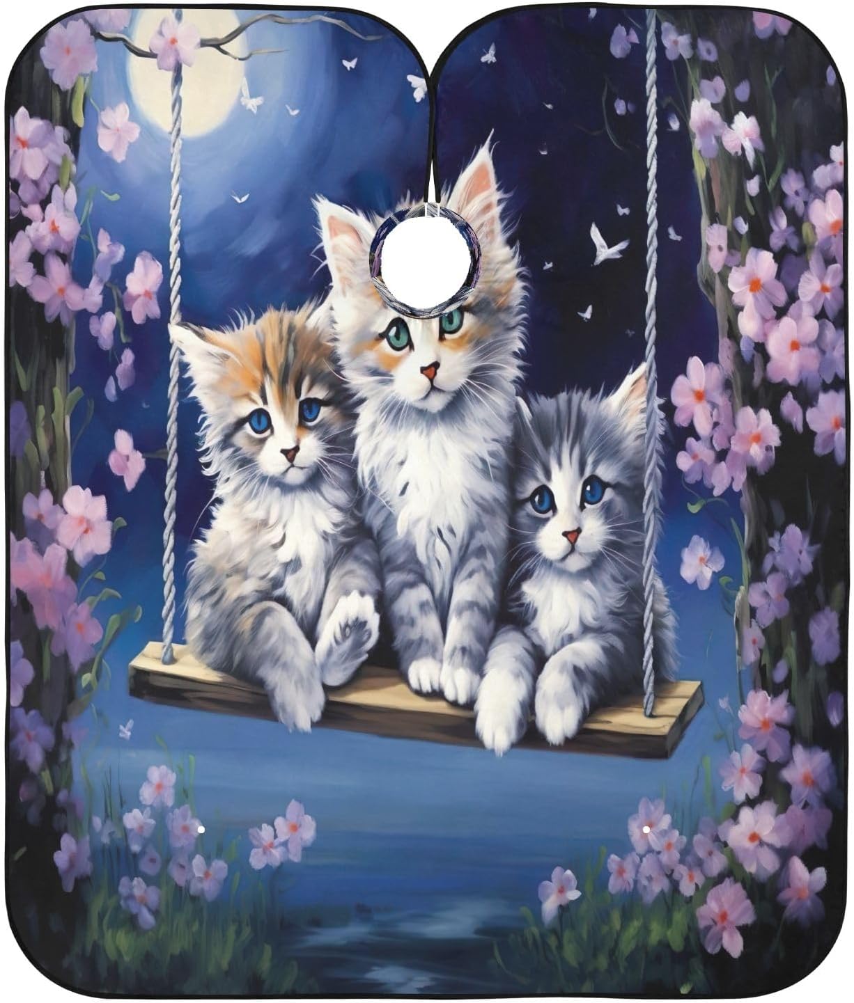 Cute Cat Kitten Floral Hair Cut Apron Cape Hair Cutting Cape Waterproof, Shampoo Capes Salons 64.9 in x 55.1 in