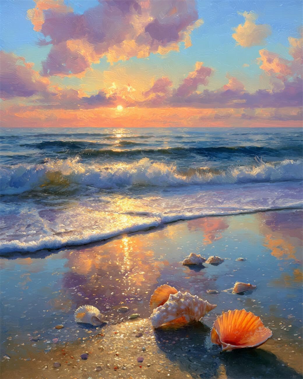 RKFLGEW DIY Embroidery Beads Set Beach and Waves 30x40cm