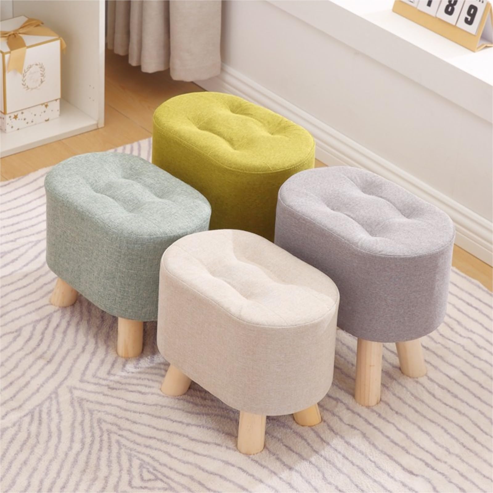Ottomana Salón Reposapiés Tapizado En Lino Y Algodón For La Entrada del Salón Asiento Extra(Gray)