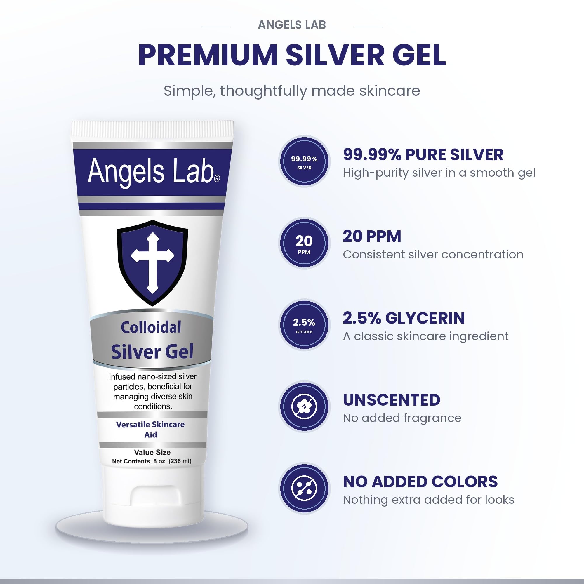 Angels Colloidal Silver Gel Nano Silver Gel Wound Care – Unscented Healing Ointment for Burns, Sunburns & Irritated Skin – 8oz Formula — Amazon image 3