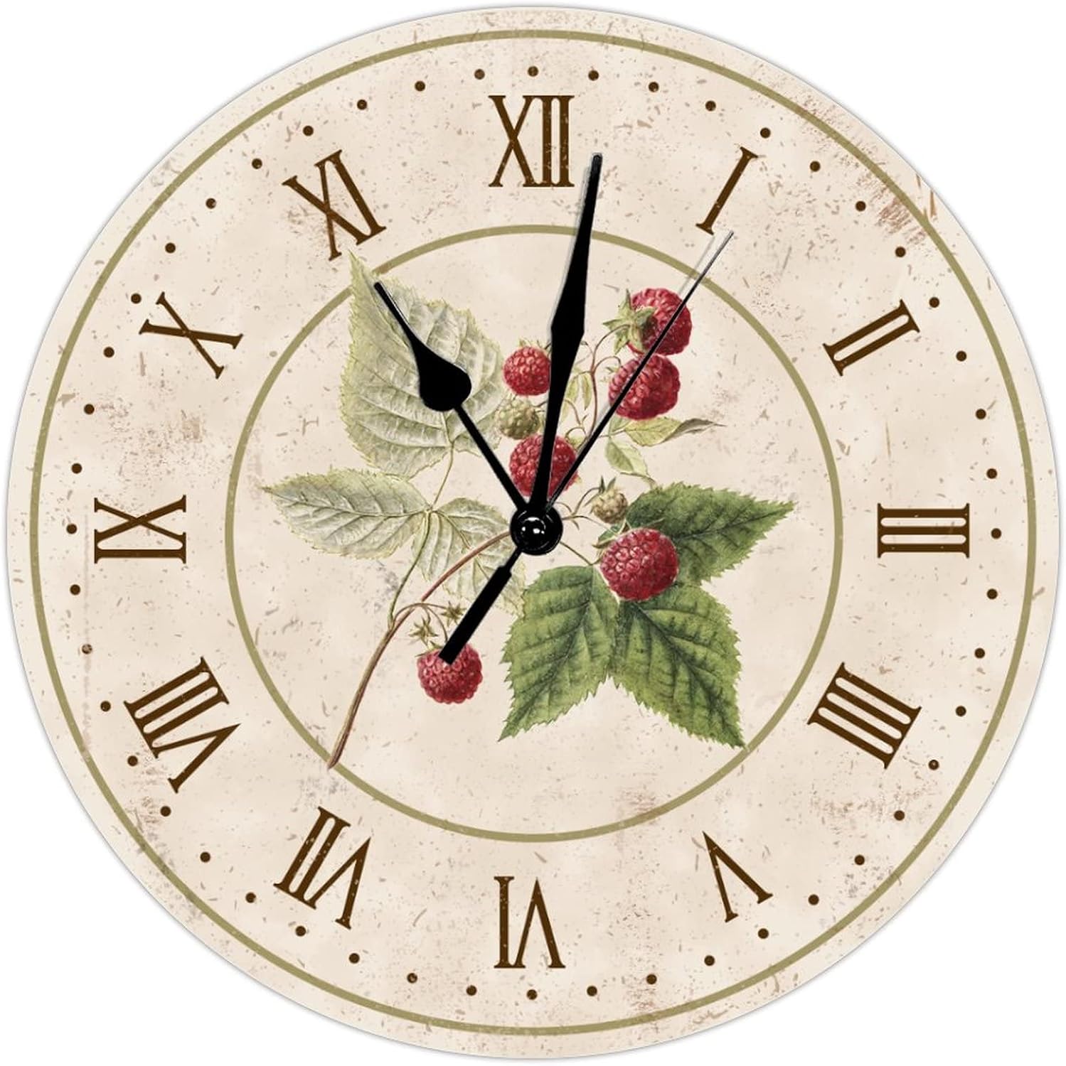 Rustic Strawberry Fruit Wooden Decorative Wall Clock Strawberry with Leaf Wooden Wall Clocks Quality Quartz Battery Operated Wall Clocks 15Inch Round Wall Clock Farmhouse Wall Decor Kitchen Clocks