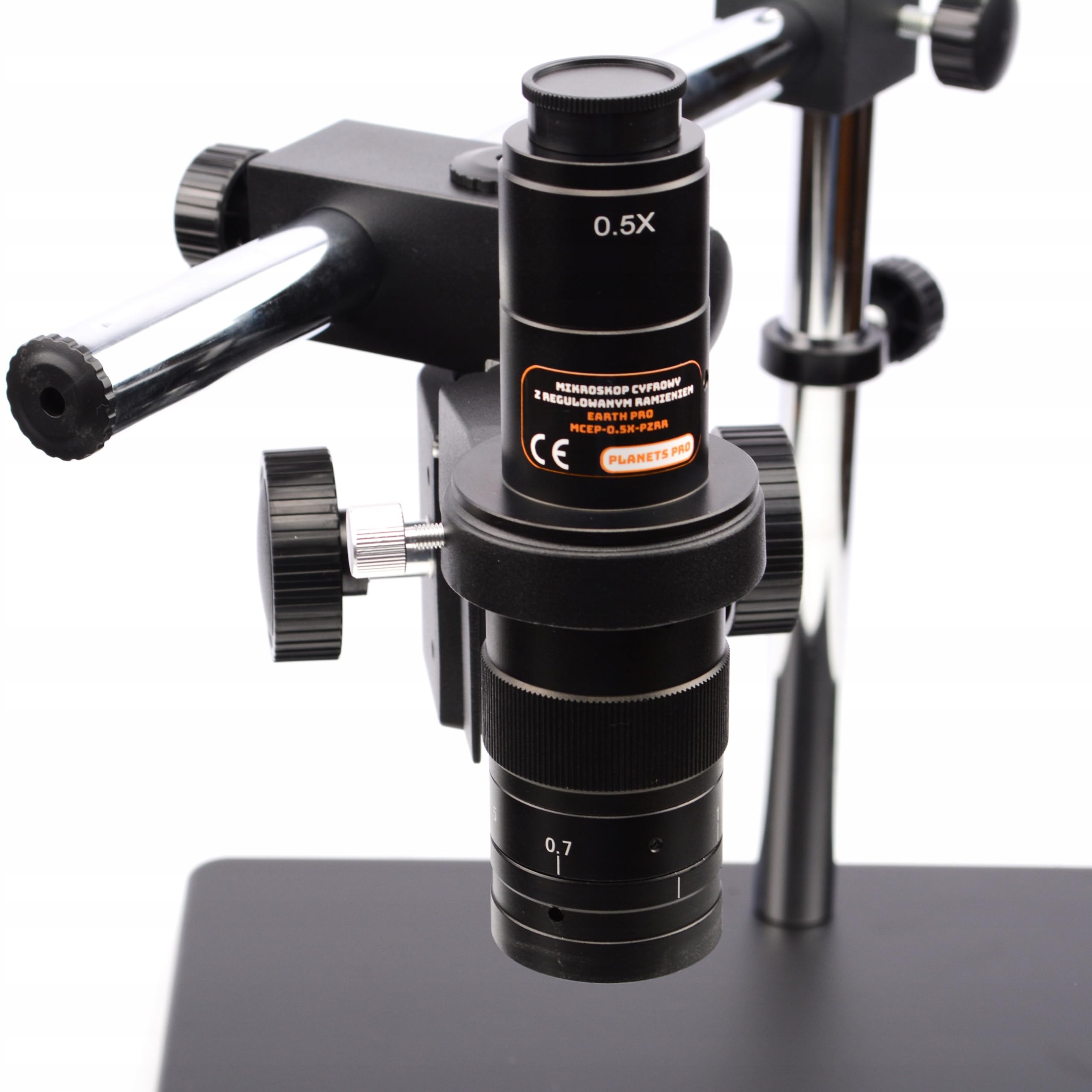 Rosfix Zestaw Earth Pro MCEP-0.5X-PZRR – cyfrowy mikroskop stereo z zoomem 7-45x i mocowaniem C | światło pierścieniowe LED 56x i kamera HDMI/USB | do elektroniki, laboratorium, przemysłu, biologii