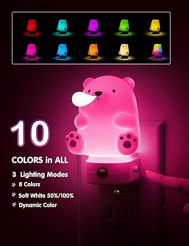 Miniatura 3 de L LOHAS LED Luz nocturna para niños, 3D lindo oso luz nocturna enchufable, luces nocturnas del atardecer al amanecer, RGB+blanco suave 3000K, 3