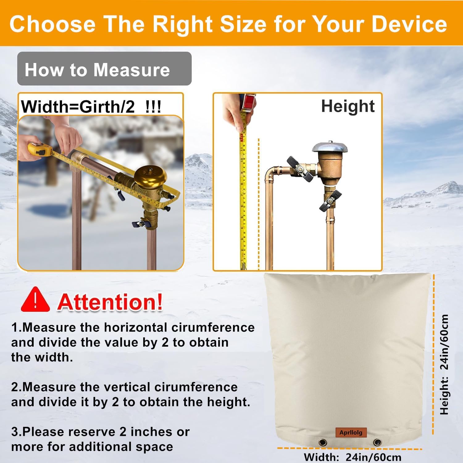 Backflow Preventer Insulation Cover, Outdoor Pipe Insulation Covers Winter Freeze Protection (5°F), Sturdy Insulated Cover Pouch for Irrigation Sprinkler Valve Well Pump (Kahki, 24"W x 24"H)