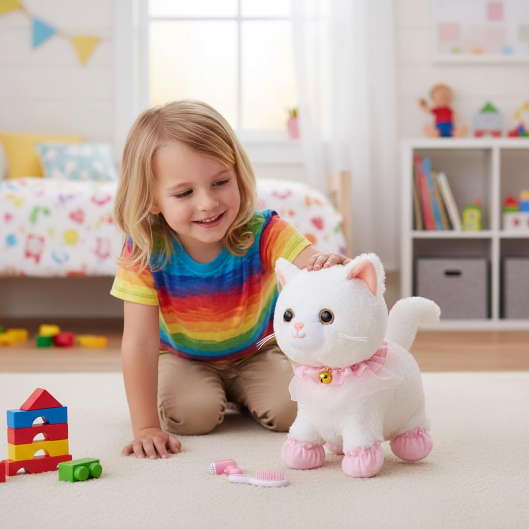Jorzer Giochi per gatti per bambini Gatto robot interattivo con attivazione vocale e tattile con guinzaglio telecomandato Gattino parlante che cammina per ragazzi e ragazze