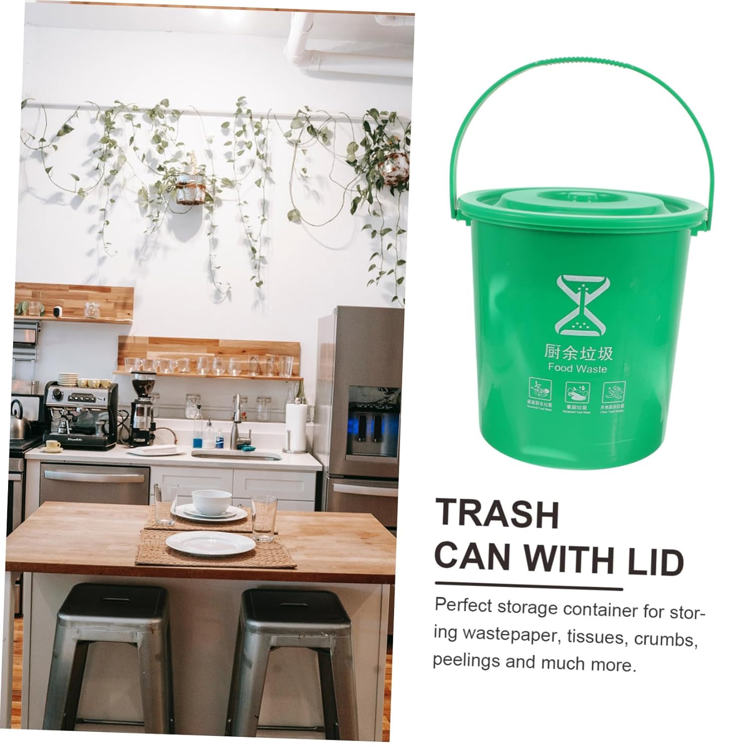 Cute Kitchen Trash Can Lid Compost Bin Food Waste Bin for Kitchen Sturdy Material Easy to Move