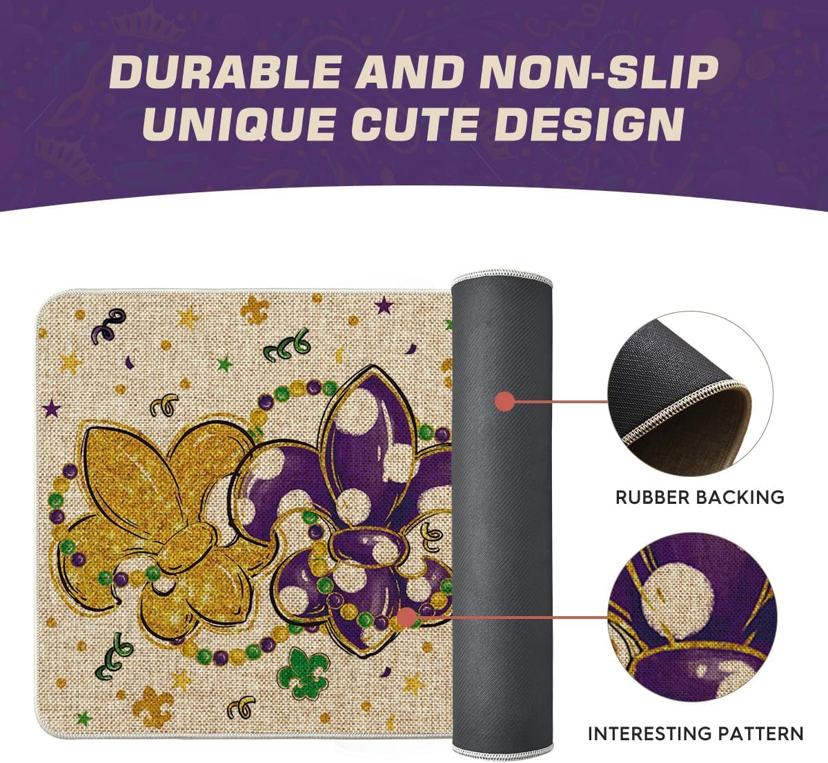 Artoid Mode Irises Beads Mardi Gras Doormat, Carnival Home Decor Low-Profile Switch Rug Door Mat Floor Mat for Indoor Outdoor 24x35 Inch