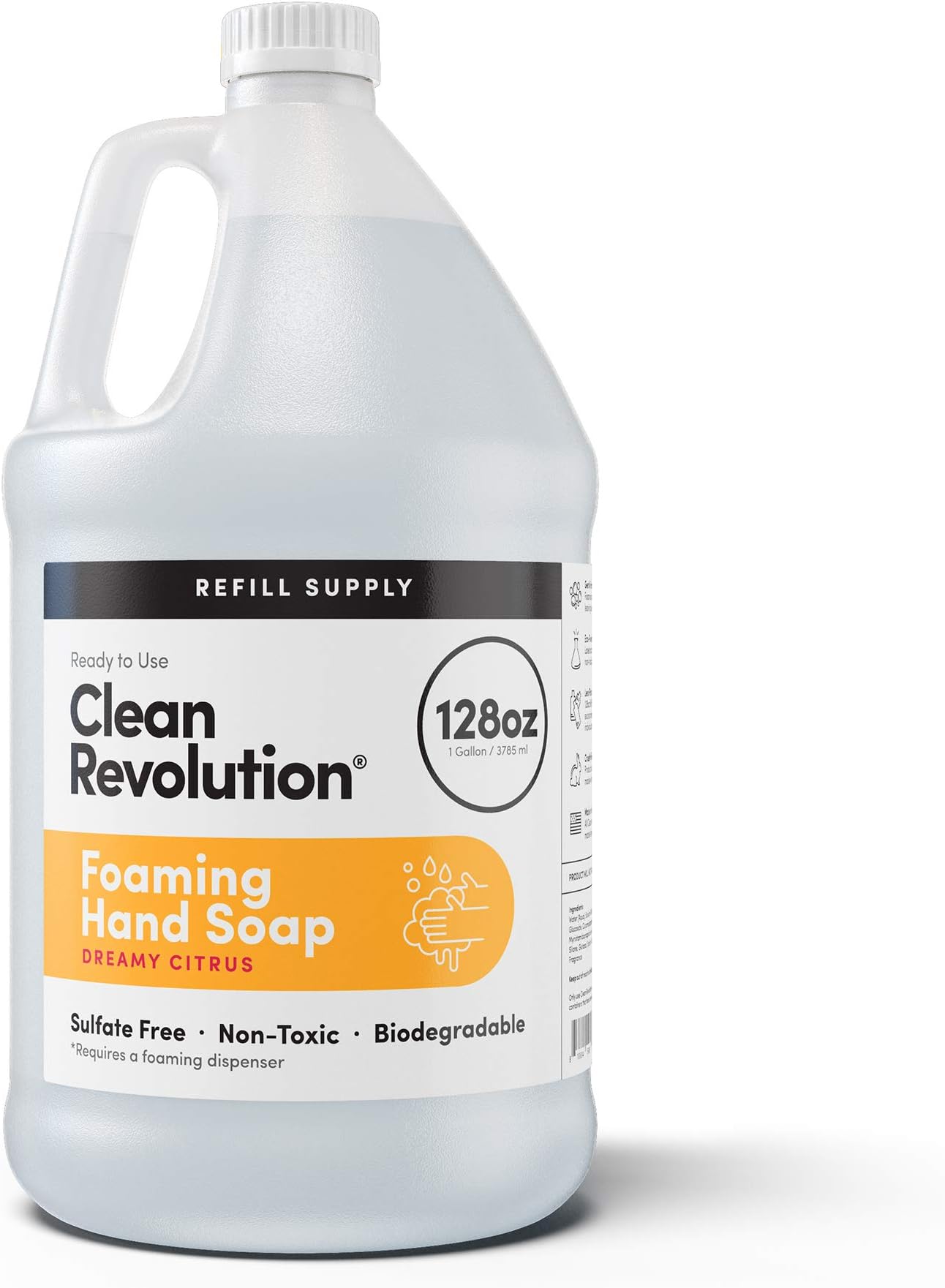 Clean Revolution Foaming Hand Soap Refill Supply Container. Ready to Use Formula. Dreamy Citrus Fragrance, 128 Fl. Oz