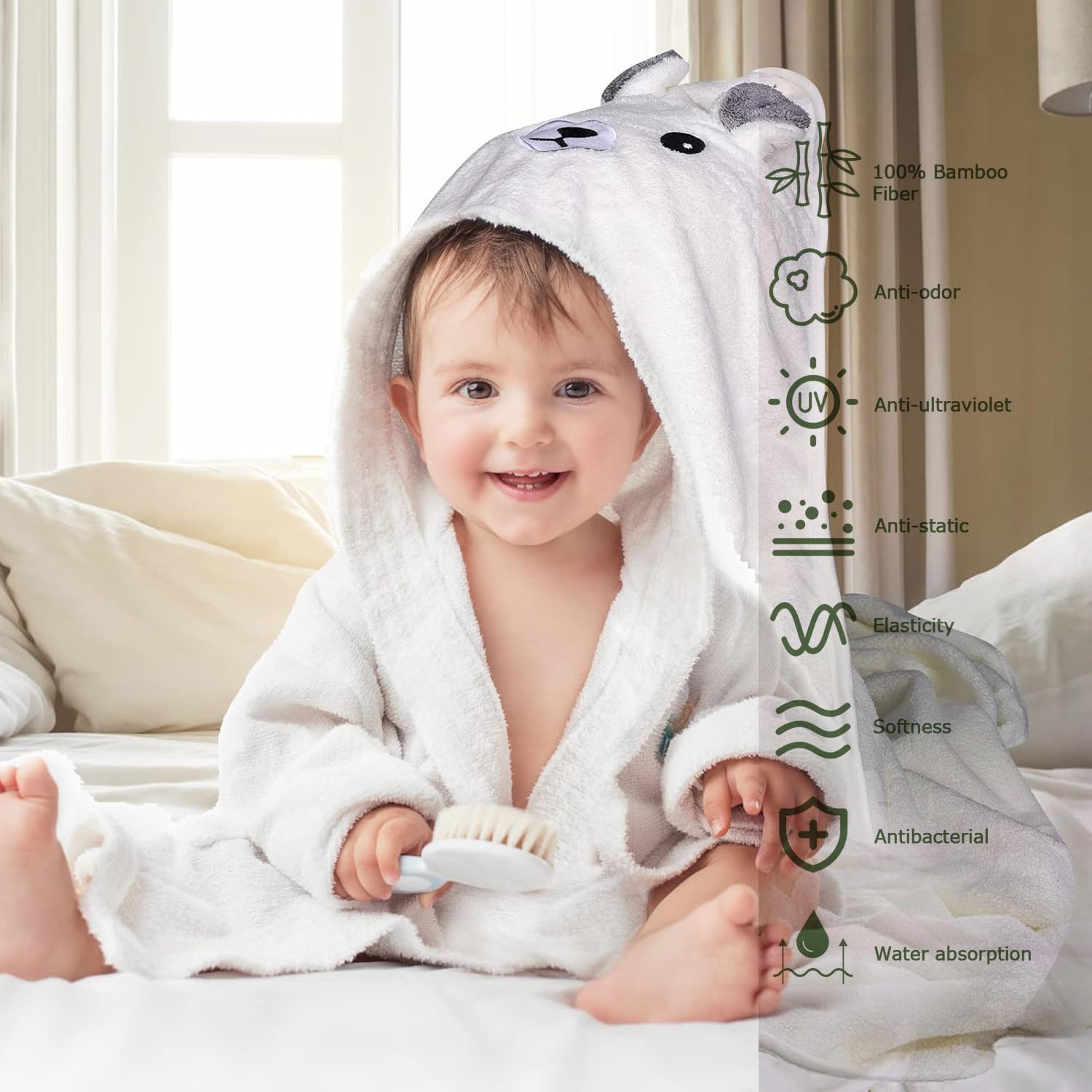Funmo 3Pz Asciugamano con Cappuccio Set Asciugamano Neonato con Cappuccio, Accappatoio Neonato,Asciugamano Morbido e Super Assorbente per Neonati e Bambini 0-3 Anni