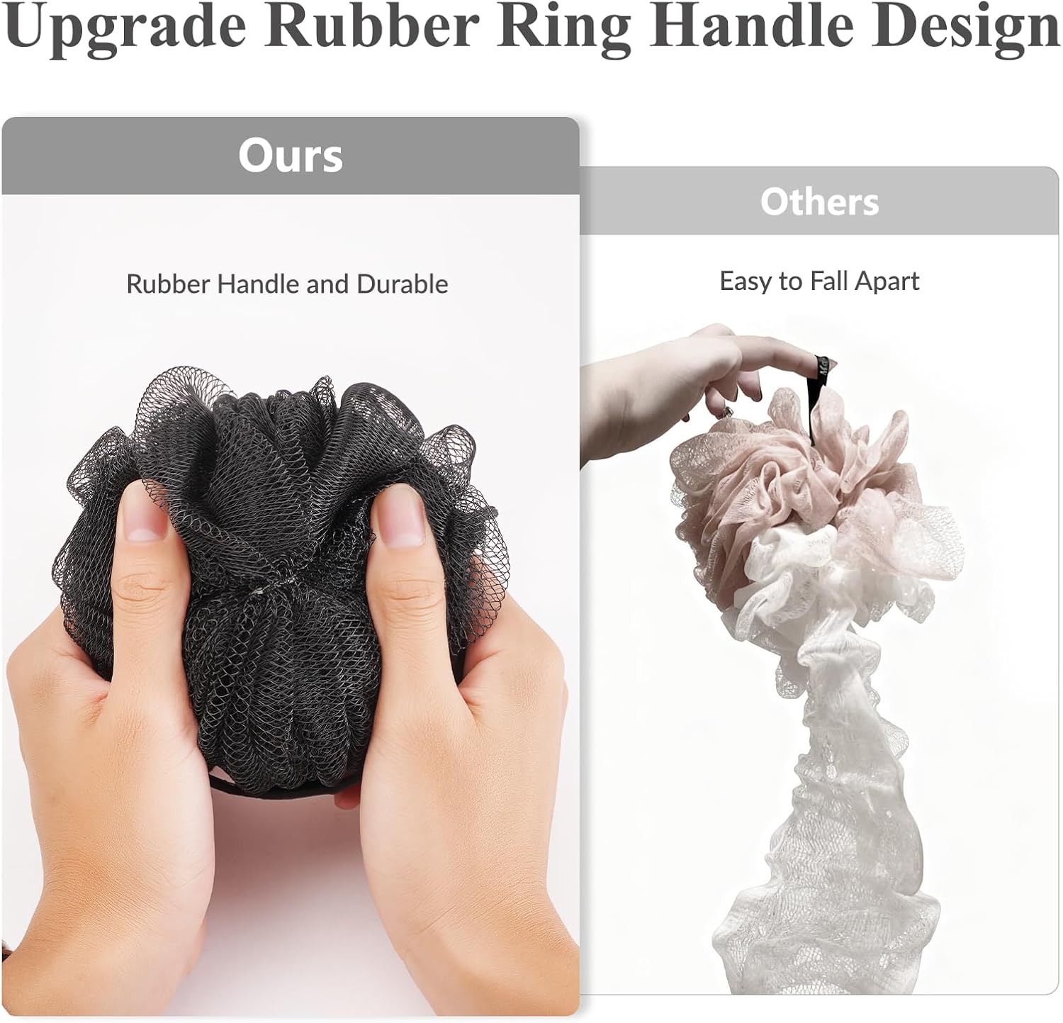 Black Bath Sponge, Unisex Natural Fiber Bath Sponge, 2-in-1 Loofah Deep Cleansing Body Sponge, Soft and Comfortable, Ideal Body Exfoliating Bath Brush