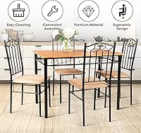Vista 2 de COSTWAY Juego de mesa de comedor de 5 piezas, con marco de metal, juego de mesa de comedor moderno, juego de 5 piezas, mesa de cocina con 4 sillas