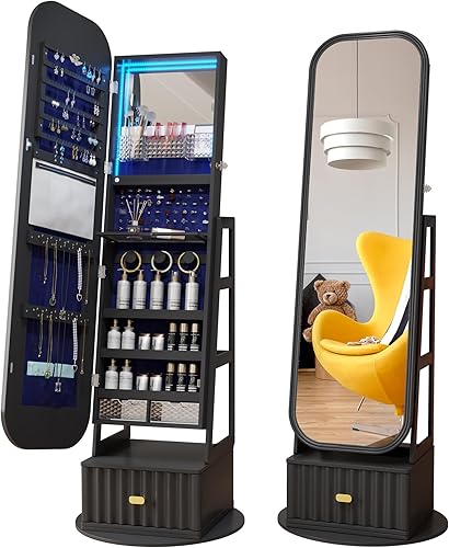 Gabinete de la joyería del espejo-6288+6227+6276 (H - Negro)