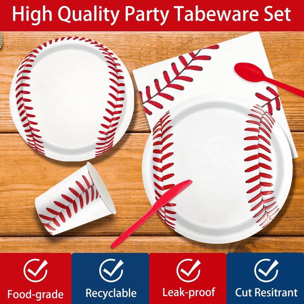 170pcs Baseball Themed Birthday Party Supplies Including Banner,Dinner Plates,Napkins,Forks Tablecloth Disposable Paper Tableware Set Baseball Party Decorations for Kids Serve 24 Guests