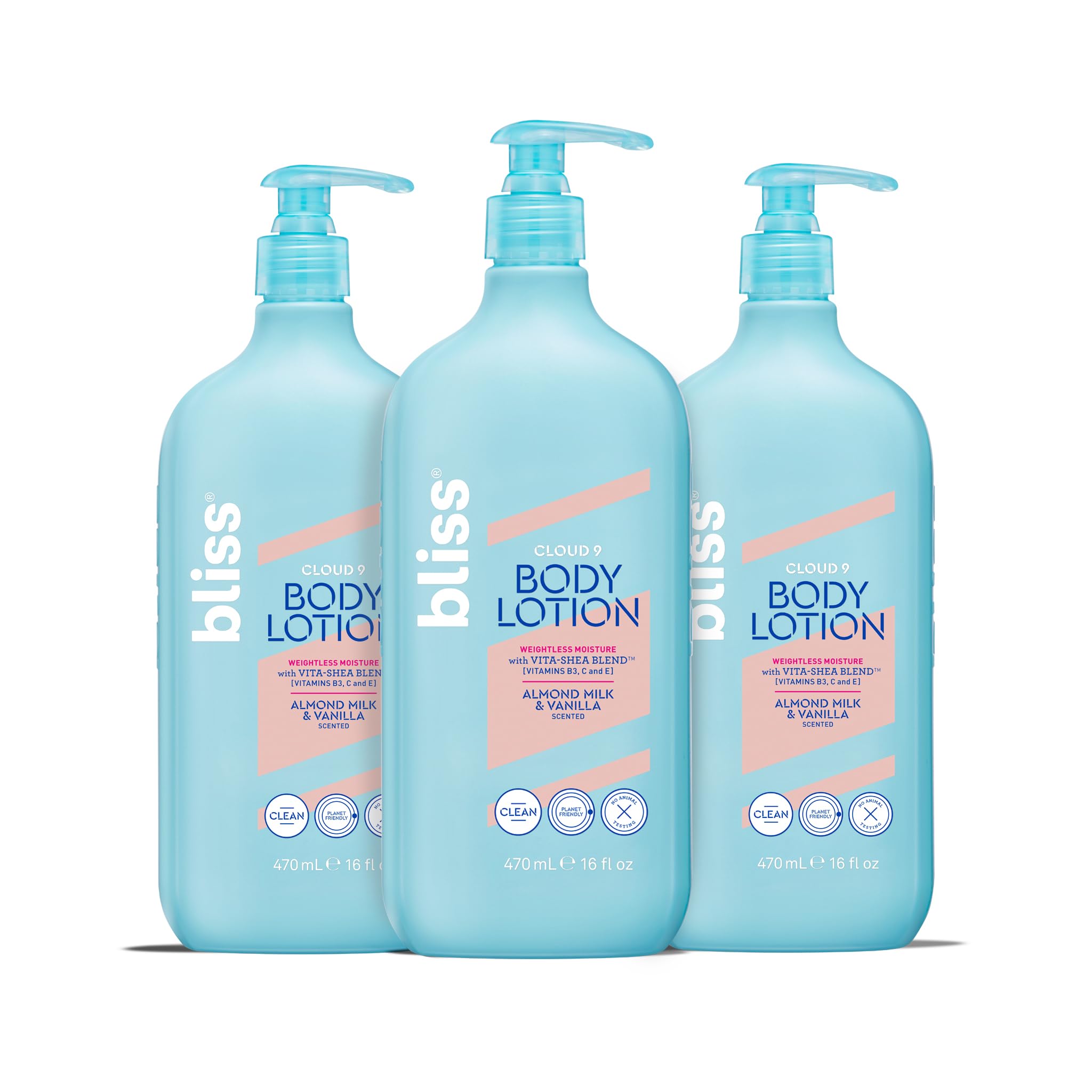 Bliss Cloud 9 Body Lotion for Dry Skin - Almond Milk & Vanilla Scent - Formulated with Vitamins B3, C and E and Shea butter - Deeply Hydrating for Supremely Soft Skin-16 floz. (Pack of 3)