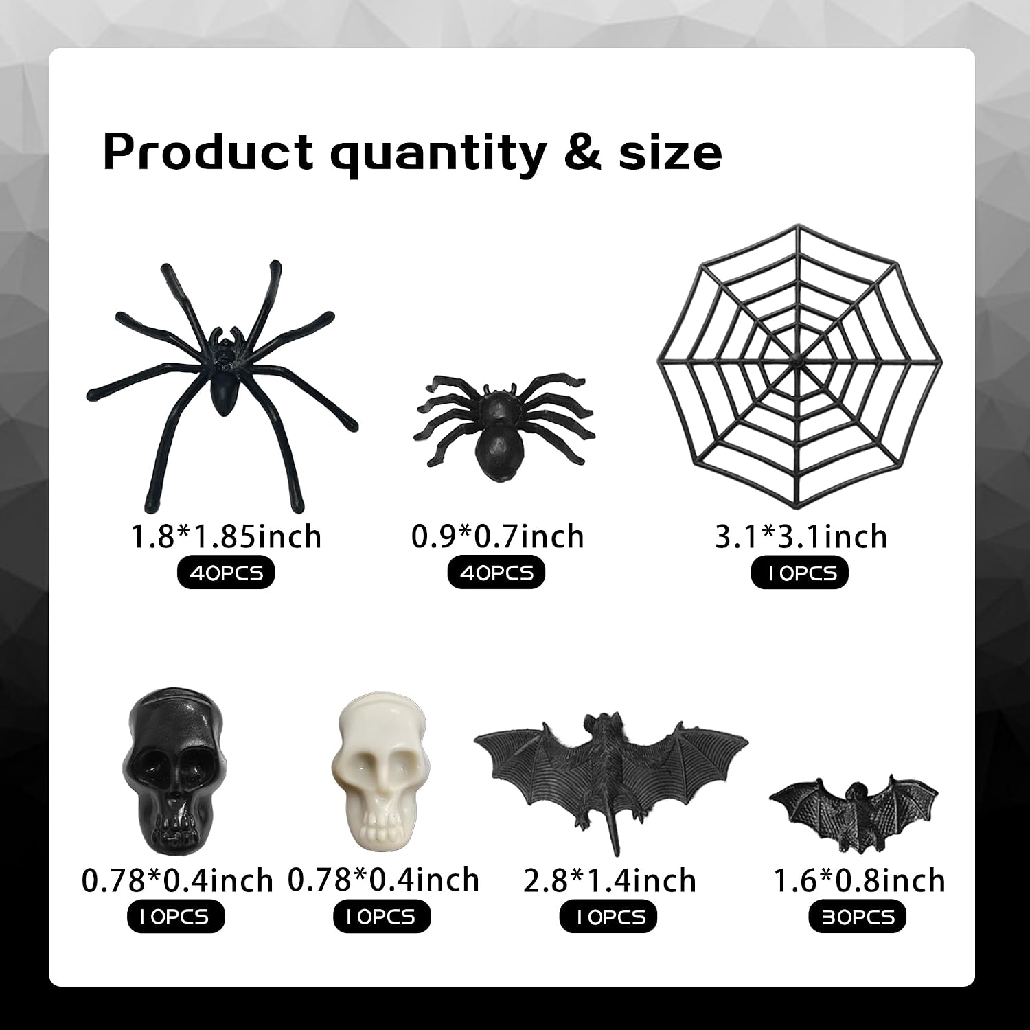 150 PCS Halloween Mini Bats Spiders Skull Heads Creepy Halloween Supplies image 2