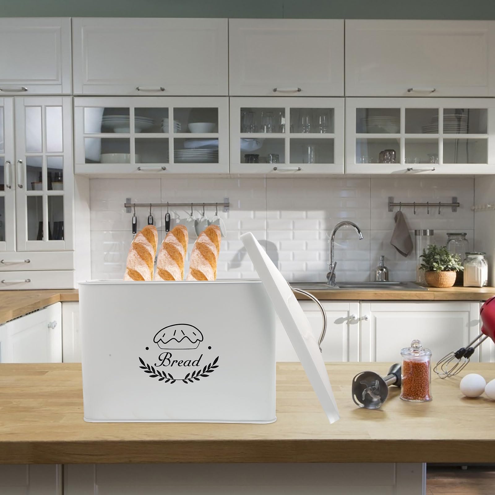 Caja de Pan de Hierro Rectangular Tapa, Estilo Europeo Blanco