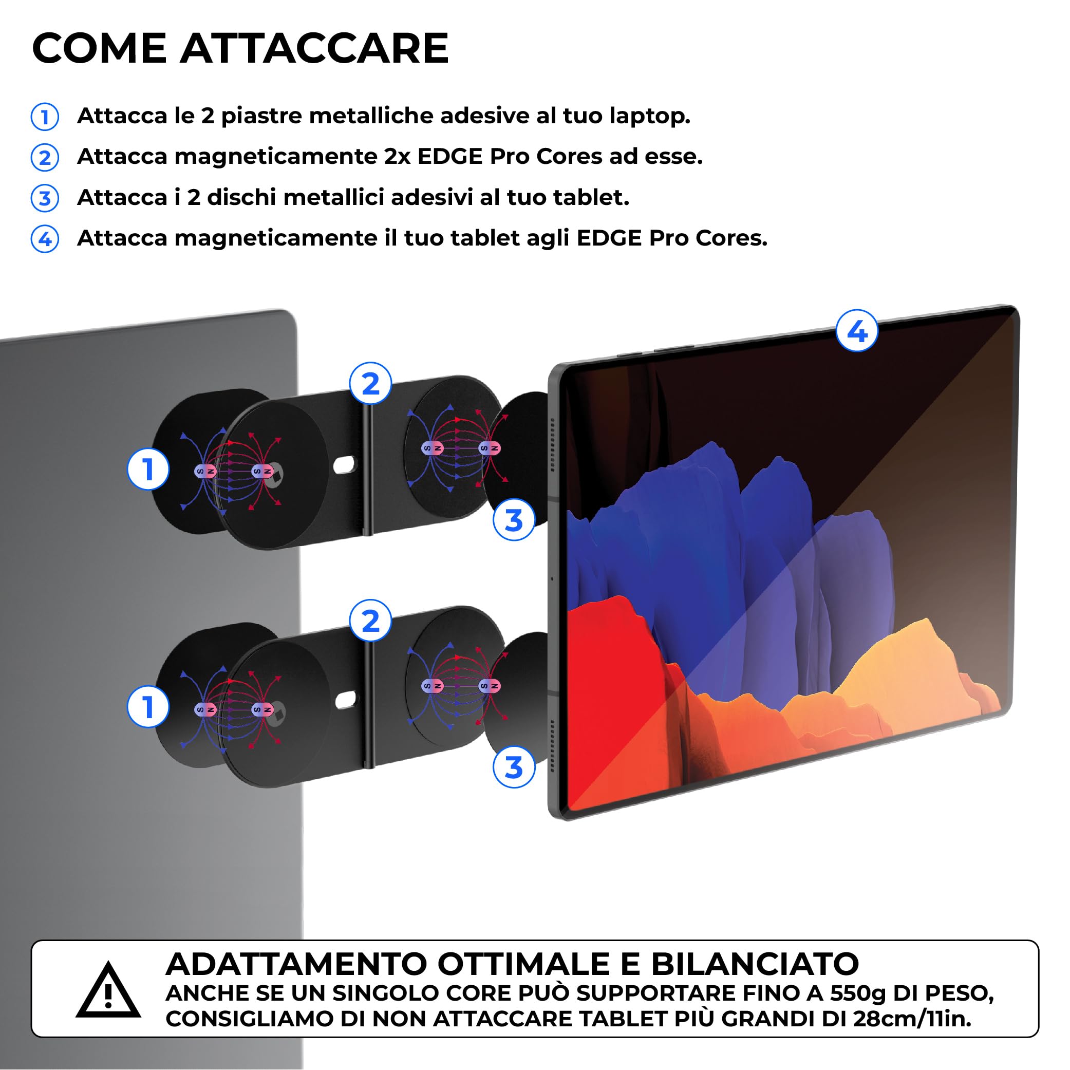 Rolling Square Edge Pro Tablet Kit - Sostegno Magnetico Tablet e Cellulare, Accessorio Smartworking e Produttività, Compatibile con MagSafe, Compatibile con tutti i Tablet e Telefoni, Grigio Siderale