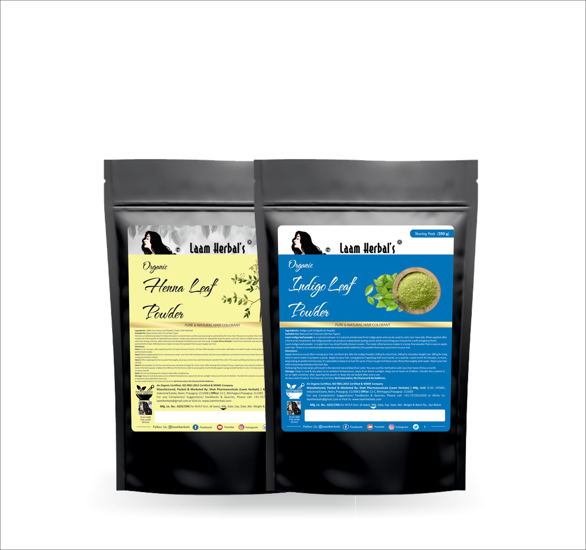 Laam Herbals Henna (Mehndi) & Indigo Powder (Combo Pack) | Natural Hair Colorant- 250 g Each-image-12
