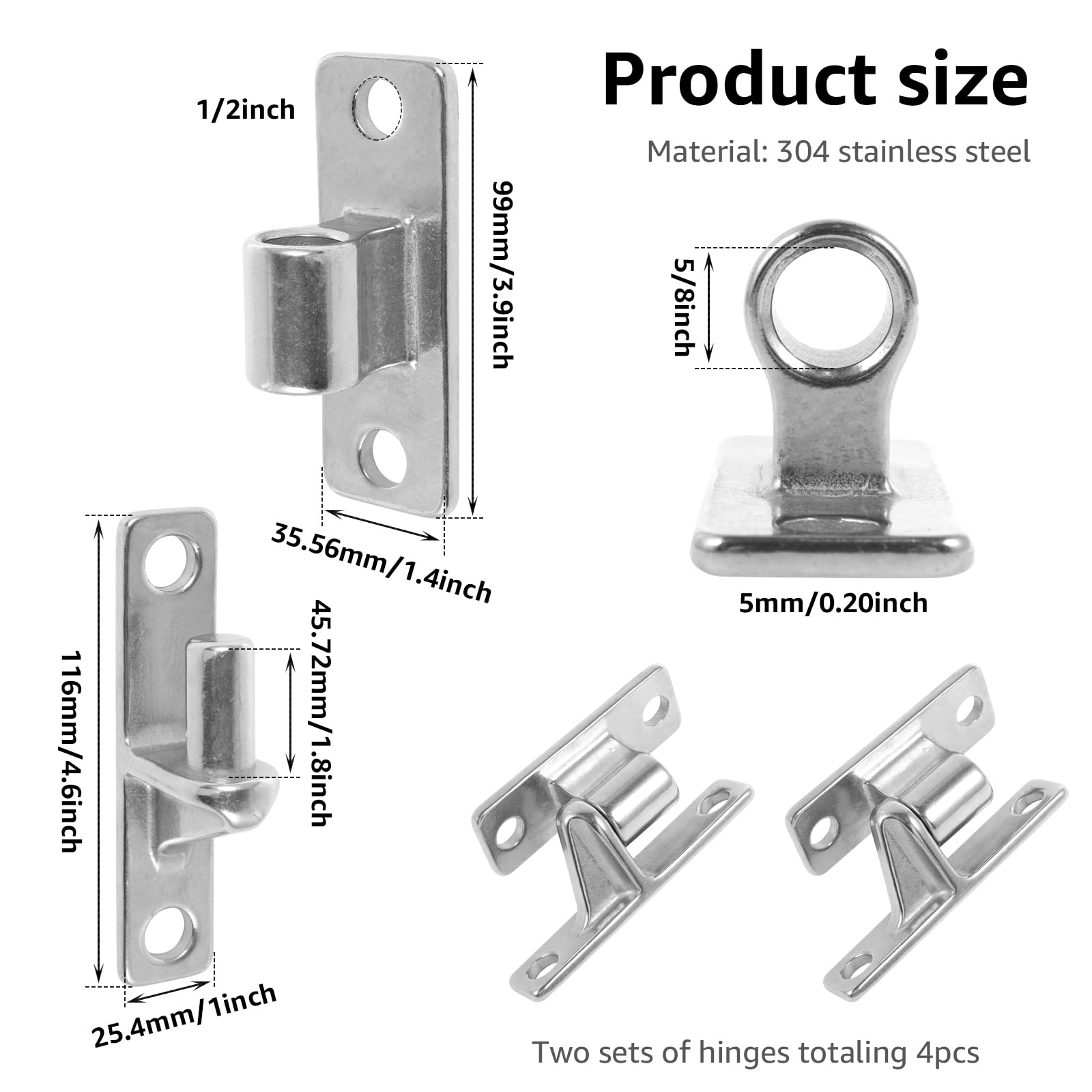 2 Pack Gate Hinge Set 304 Stainless Steel Farm Gate Hinge Wall Mounted - View #6