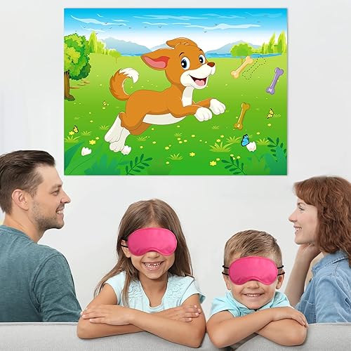 Miniatura 5 de Morcheiong Juego de fiesta de cumpleaños Pin The Tail on The Dog con 48 huesos, dale al cachorro un juego de huesos para niños, decoración de fiesta