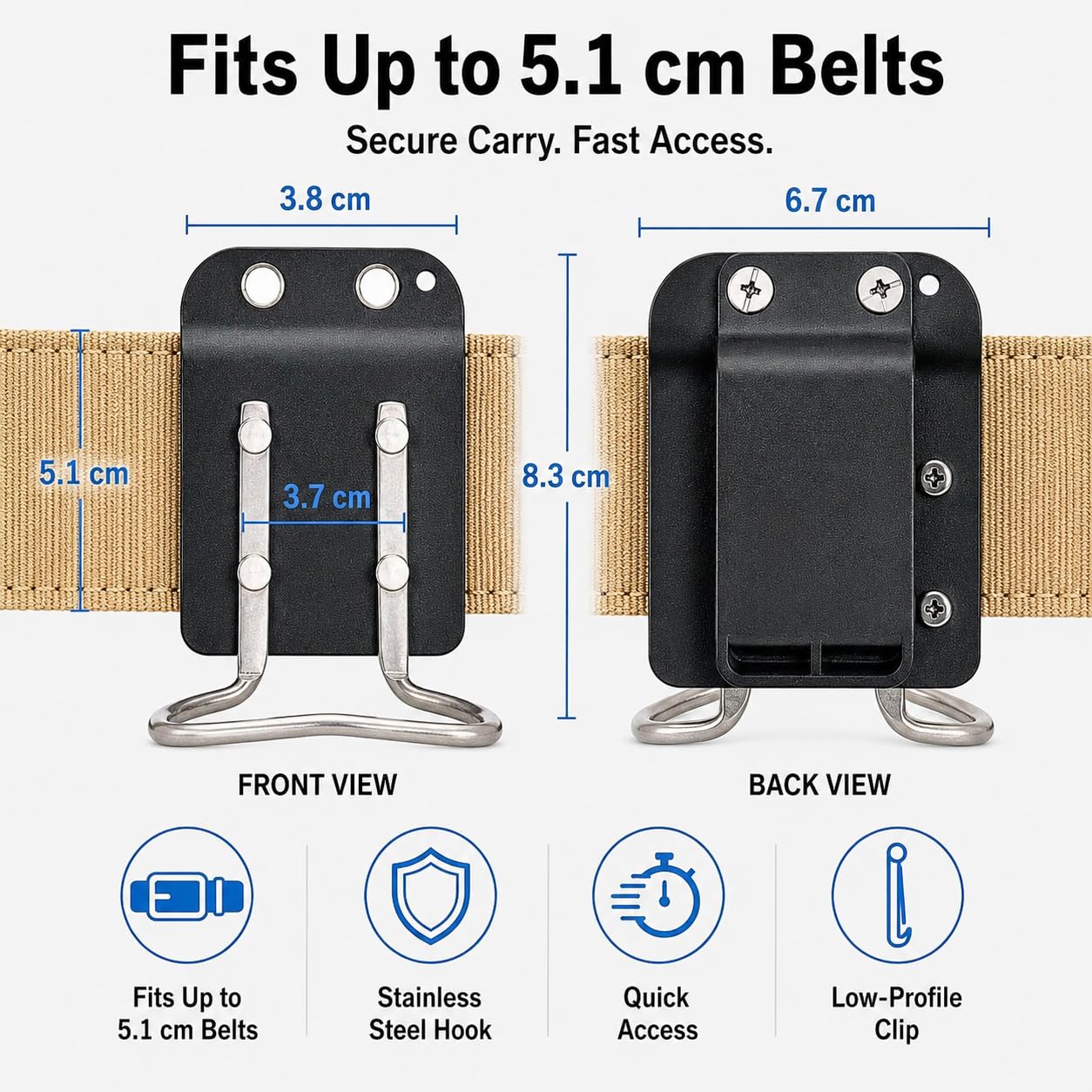 VOBOR Soporte para martillo para cinturón, práctico cinturón de herramientas, soporte para hacha con patillas de metal, ideal para techadores y carpinteros