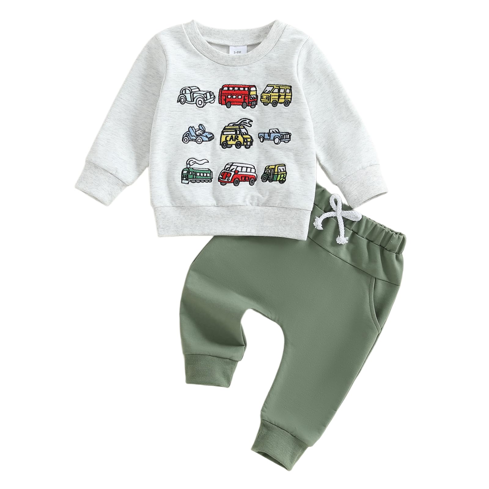 WZTYYDS Toddler Baby Boy Clothes Set Truck Letter Print Crew Neck Long Sleeve Sweatshirt Elastic Pants 2Pcs Fall