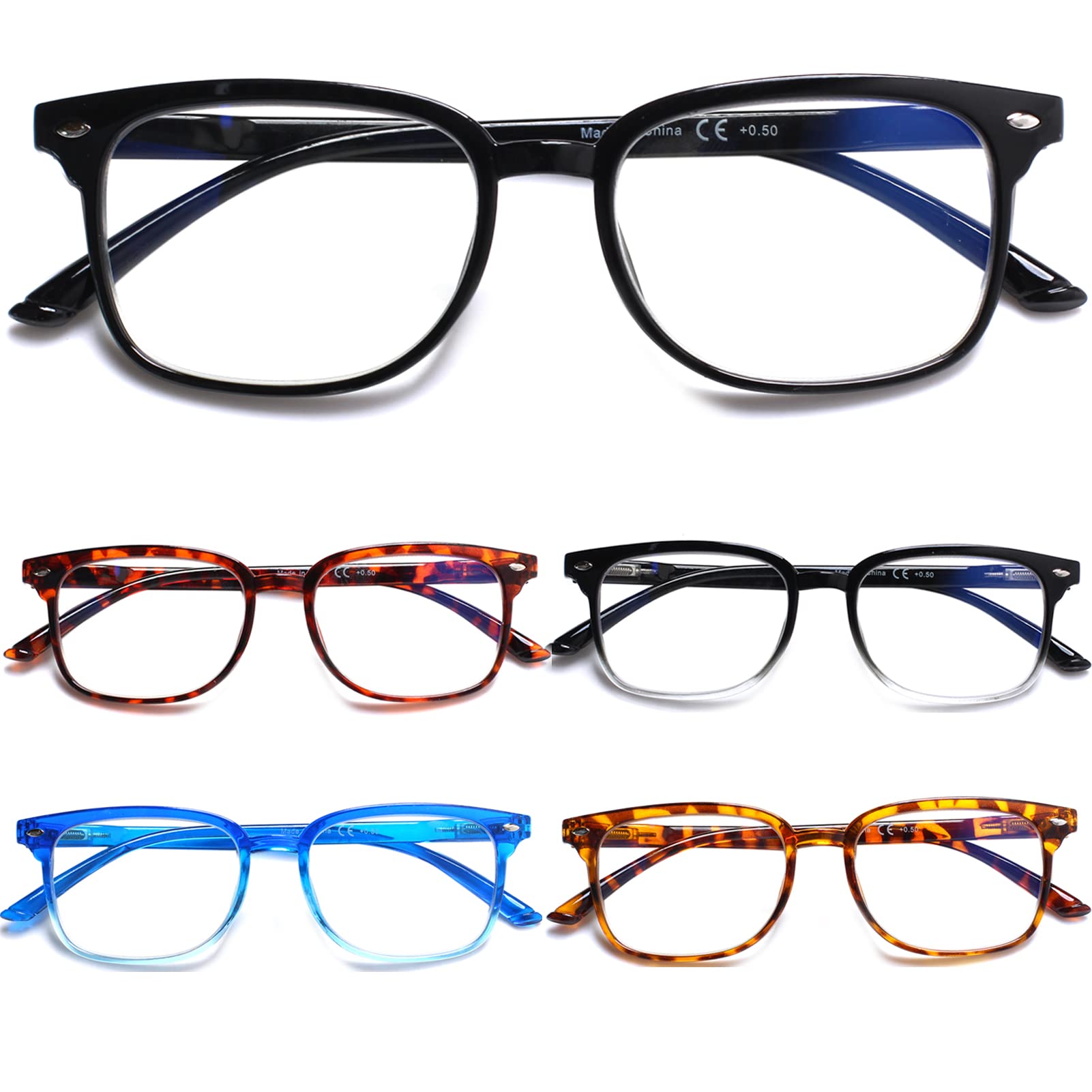 Henotin 5 Pack Blue Light Blocking Reading Glasses for Women and Men Spring Hinge Computer Readers