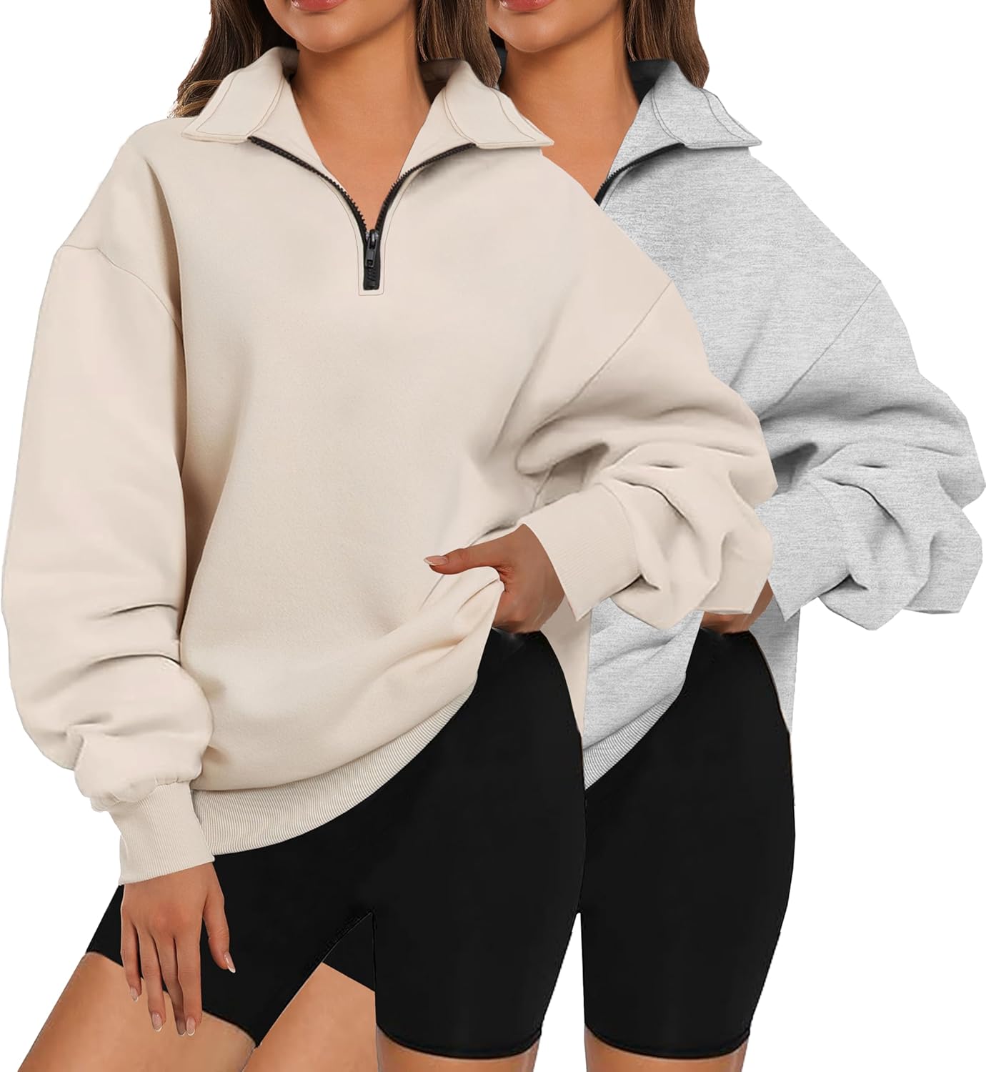 XFIFM 2 Pack Womens Zip Up Hoodies Oversized Sweatshirts Fall Long Sleeve Shirts Fashion Pullover