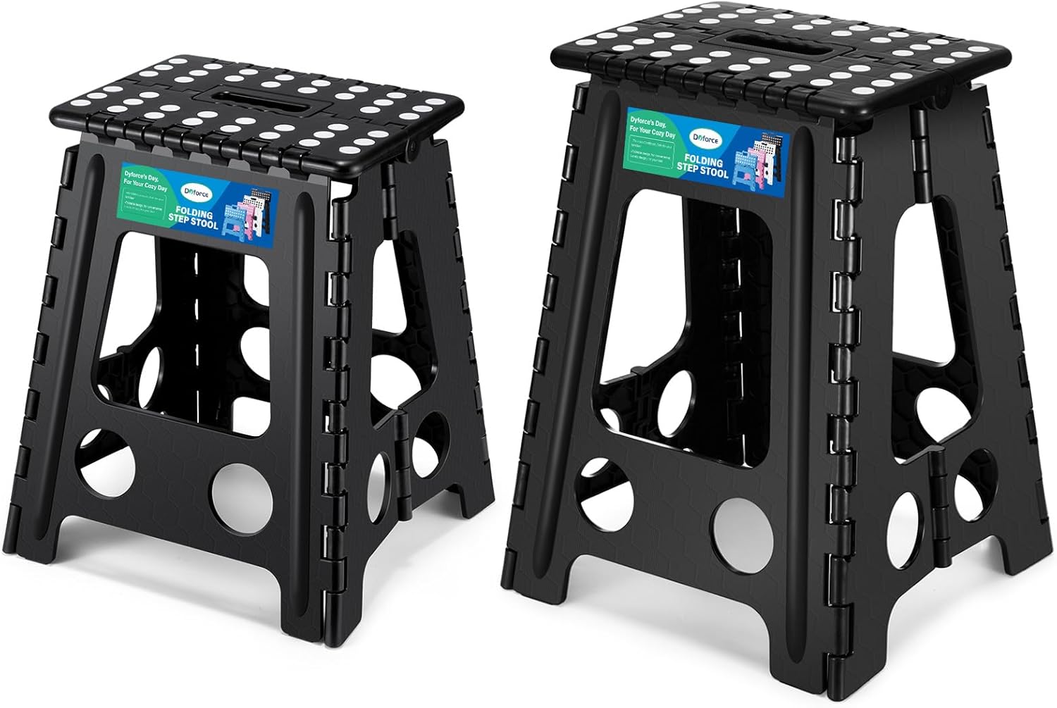 Dyforce 16 Inch and 17.5 Inch Folding Step Stool 400lbs Capacity Sturdy Plastic Foldable Step Stools for Adults Black