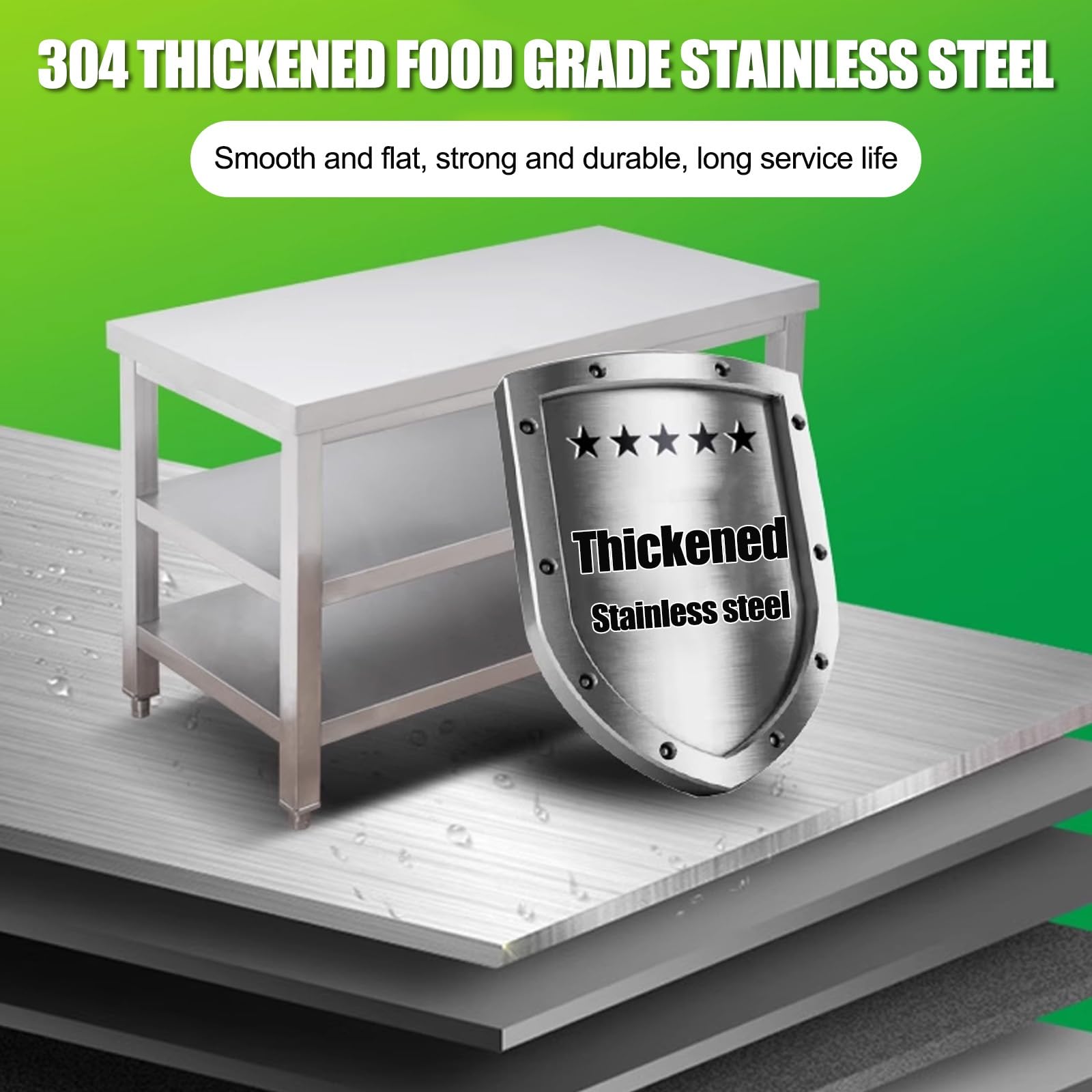 Generico Tavolo da Preparazione in Acciaio Inox a 3 Ripiani per Cucina Commerciale, Grande Tavolo da Lavoro in Metallo con ripiano portaoggetti, Ideale per ristoranti, Case e Hotel (35,4" x19,7 x31,5