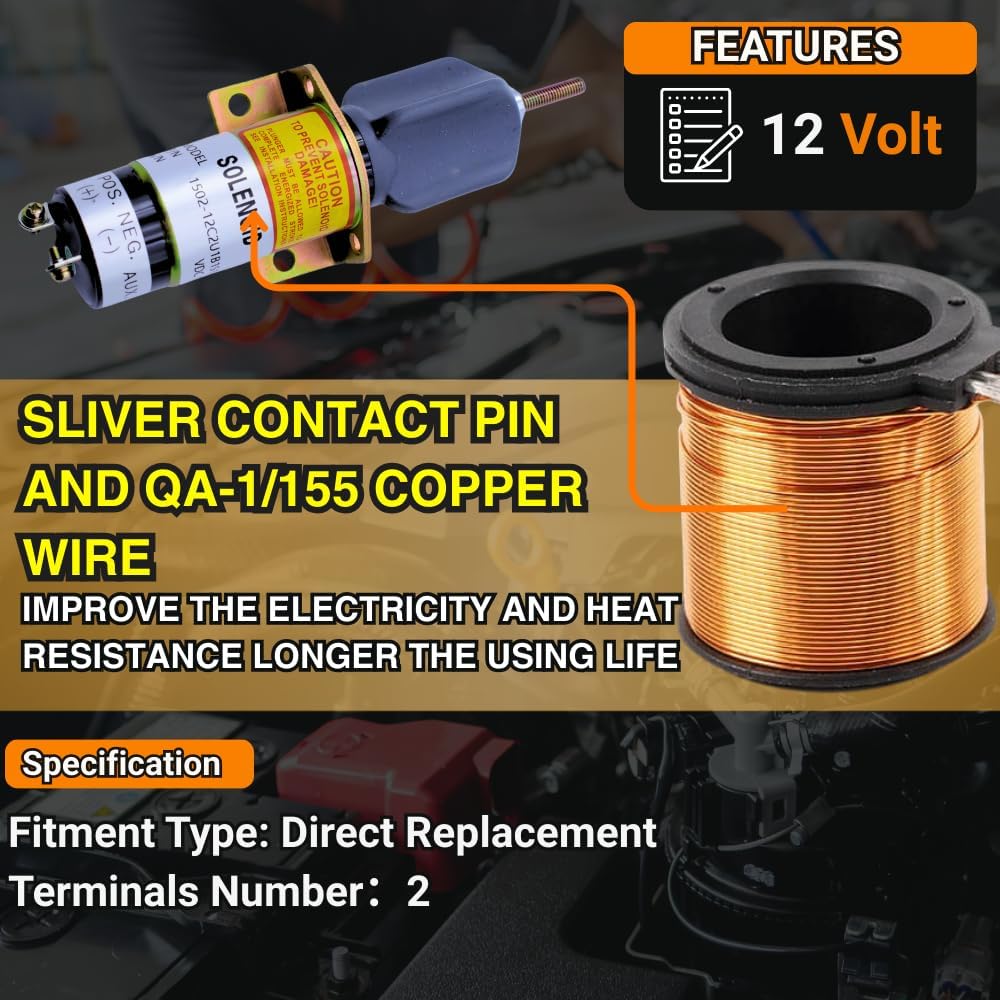 3740028 1502-12C2U1B1S1 12V 2 Terminals Throttle Choke Solenoid For Trombetta Excavator For JLG Lift For Kubota Engine WG-750 DF-750 DF-752 DF-972 D-905 D1105 Z482 For Dual Fuel Engine Z-34-22 Z-45-22