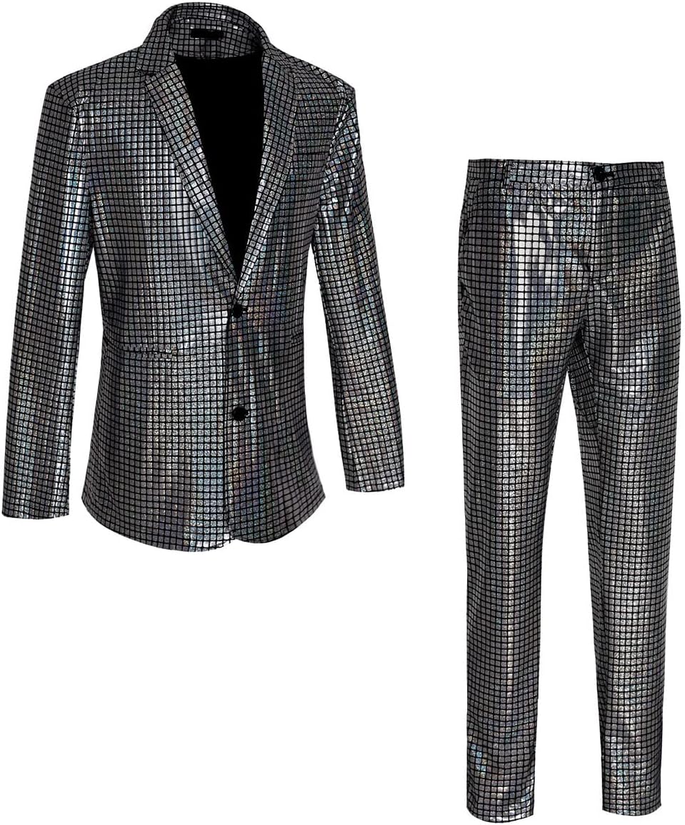 Men's 70s Disco Suit Set with Metal Sequin Jacket and Pants - Image 3