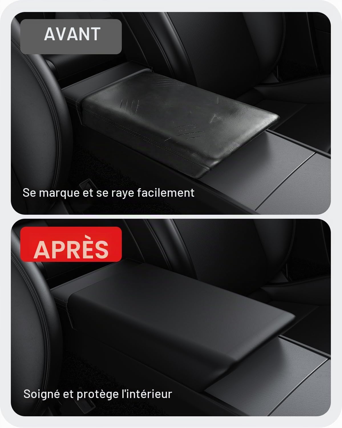 BASENOR Housse de Console Centrale Améliorée Tesla Model Y Juniper 2025-2026 & Model 3 Highland 2024-2026, Housse Accoudoir TPU Antidérapante [sans Logo] Protection Noir